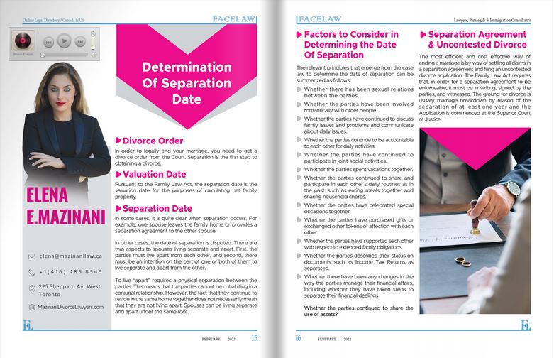 Determination of Separation Date iranian divorce lawyer in toronto